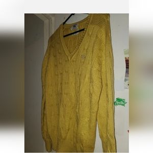 Izod Lacoste 70's Men's V Neck Sweater Yellow Large Women's Unisex Vintage